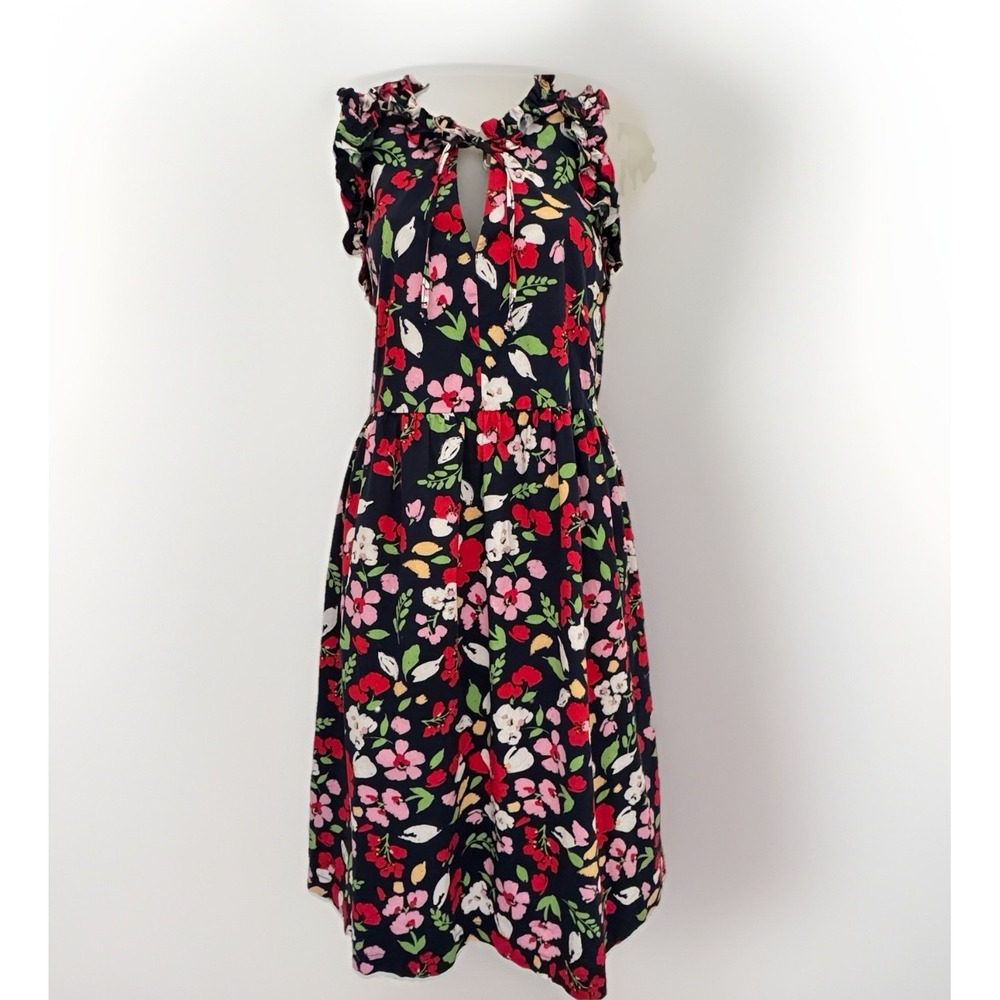 MAGGY LONDON Womens 6 Blue Floral Ruffled Preppy Weeding Artsy Festival Fairy
